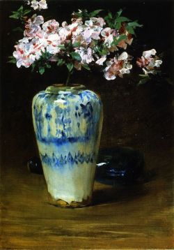 labellefilleart:  Pink Azalea in a Chinese Vase, William Merritt Chase