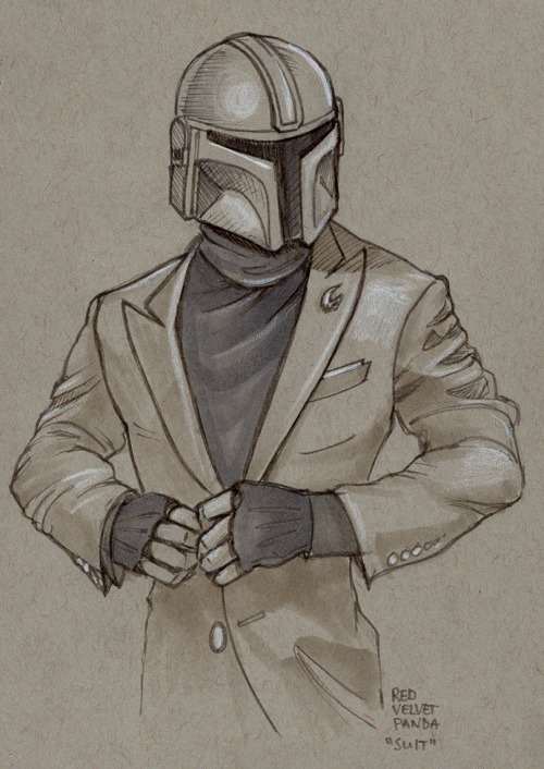 red-velvet-panda: Suit.Copic multiliner/marker on gray paper.