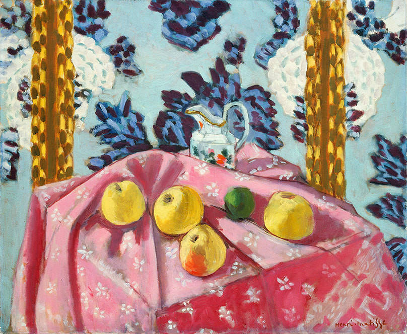 lonequixote:
“Henri Matisse
Still Life with Apples on a Pink Tablecloth (1924)
”