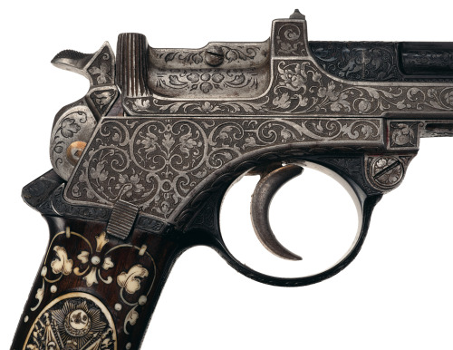 A cased and engraved Mannlicher Model 1901 semi-automatic pistol owned by Ottoman Sultan Abdulhamid 