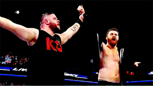 mith-gifs-wrestling: I’m glad the Smackdown Live promo crew understands it has a duty to include any celebration by Kevin and Sami that didn’t make it onto the broadcast.