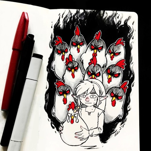 da-imaginarium: Inktober/ Linktober WEEK 4: The prompts (not in order) were: Cucco Attack, NPC, Witc