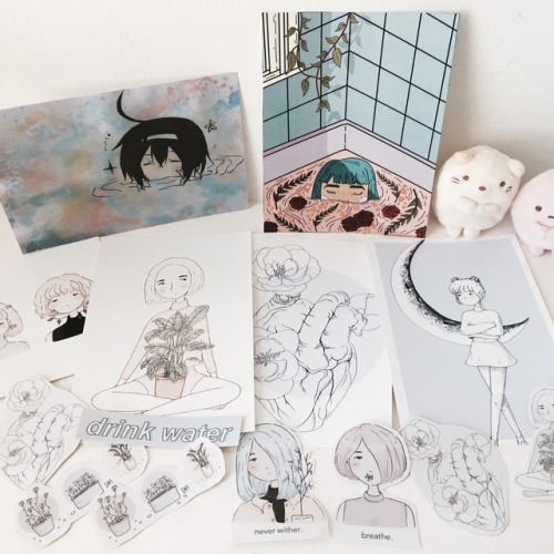 170409remnants of what i sold in an event yesterday + 2 postcards i bought from beautiful artists (@