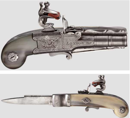 peashooter85:English flintlock pocket knife pistol, 18th century.from Hermann Historica