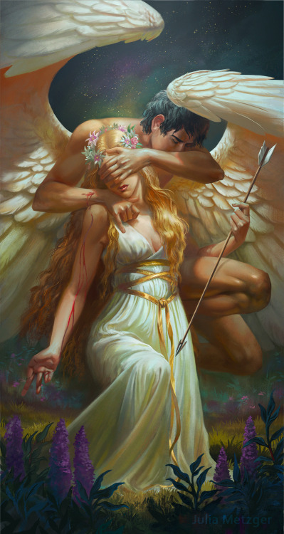 juliametzgerart:  ~ Eros &amp; Psyche ~ I can’t forget about my drama kids here on tumblr :D One of the most difficult illustrations I’ve done, with how much they resisted me getting painted. I’m glad I saw them through at some point, and that