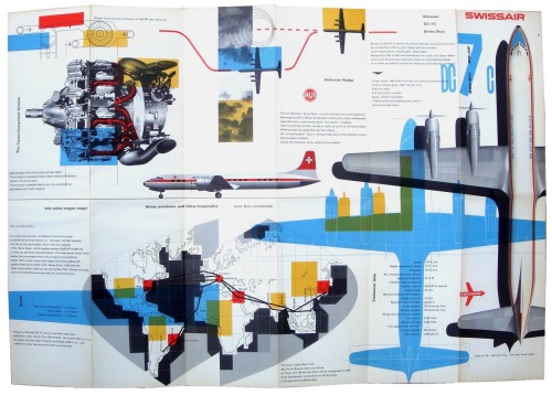 Kurt Wirth &amp; Paul Beer, fold-out brochure for Swissair, 1956-58. Information about the Douglas D