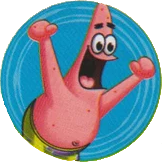 blue sticker of patrick. he appears to be yelling excitedly.