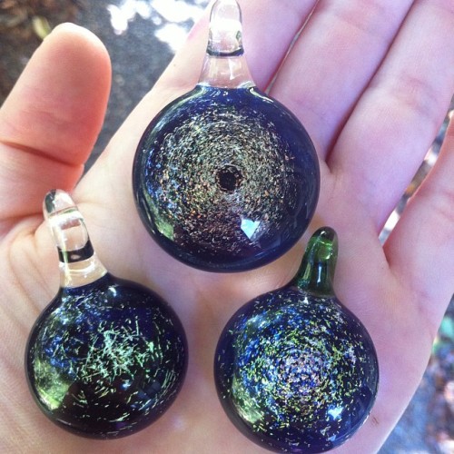 Dichroic galaxy pendants! Wholesale packs on our website ~ glasspeace.com/glass-pendants/glass-penda