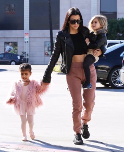 heykdolls:  Kourtney Kardashian, Penelope and North | Arriving to a dance class | LA | 16 • 12 • 2015.