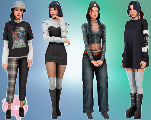 lizzisimss: Grunge Outfits CC List:1: marsosims - Saya Hair, [Gorilla Gorilla Gorilla] Layered T-Shi