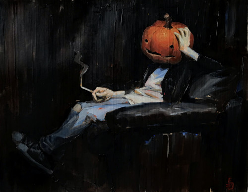 ex0skeletal-undead:Halloween 2020, Oil on Paper by  Edward Delandre  
