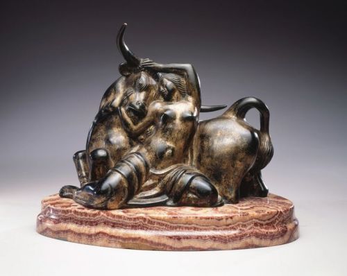 hildegardavon:Paul Manship, 1885-1996Europa and the Bull, 1924, bronze and parcel gilt patina on mar