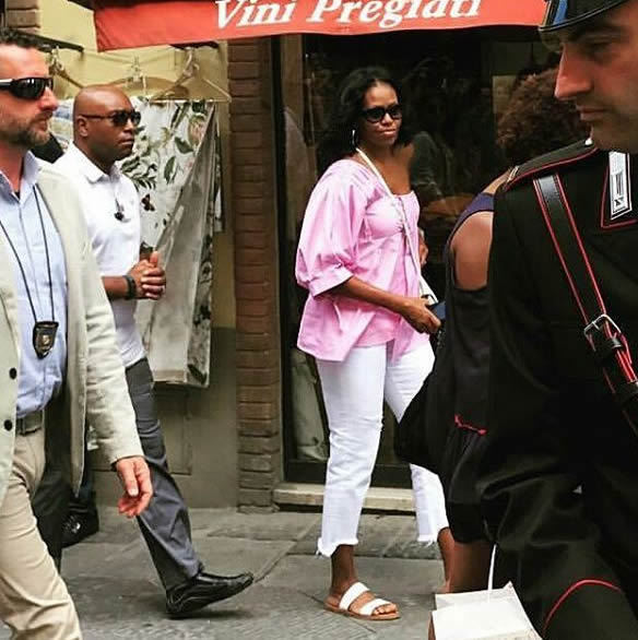 accras:  First Lady Michelle Obama in Montalcino, Italy, 5/20/17.