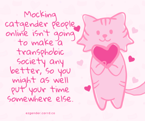[ID. A graphic showing an image of a pink cat standing and holding up a heart. The text beside the c