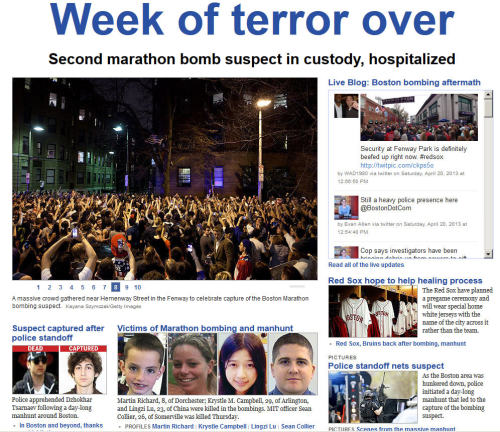 Boston.com homepage, April 20, 2013