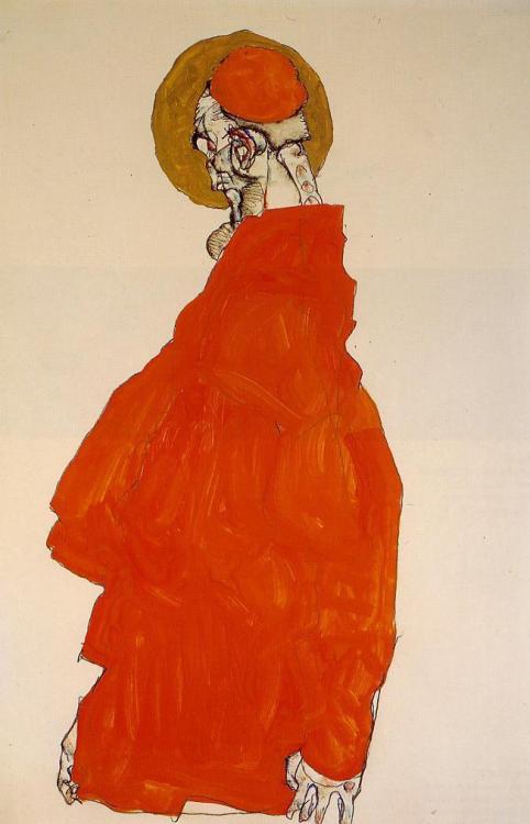 artist-schiele: Standing Figure with Halo, 1913, Egon SchieleMedium: watercolor,paper