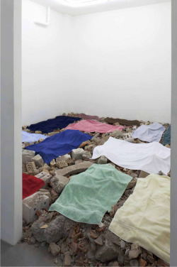 Vanessa Billy, Making do, 2011, rubble, bath towels