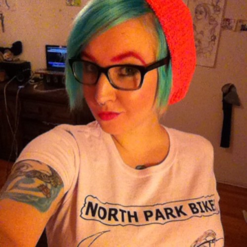 Rep your hood #northparkbikes @northparkbikes #bluehair #pinkeyebrows #tattoos