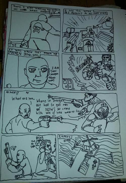 My first birthday present of the day.. A comic by my student Logan..  staring Dwayne Johnson, Arnold