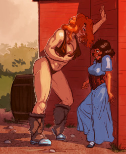 celsiusbits:@ragamuffins barbarian lady making VERY FORWARD passes at an obviously twitterpated village denizen.