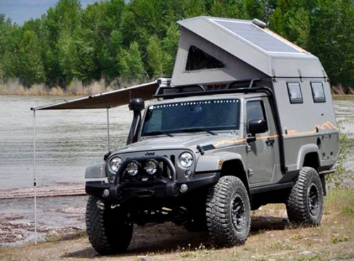 carsthatnevermadeitetc:AEV Outpost II, 2018. A one-off camper concept marking the end of Jeep Wrangler JK production. American Expedition Vehicles have produced the Outpost, Wrangler JK-based camper, since 2006. The Outpost II is powered by a 5.7-litre