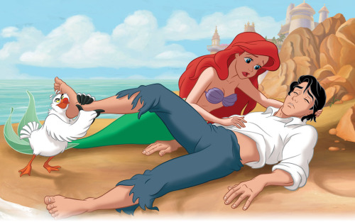 a-different-kind-of-royalty:  I love how half the picture is Ariel looking at Eric with worry, relief, longing, and fascination, and it’s so serious and dramatic, and the other half is a seagull listening to a foot 