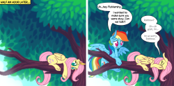 fluttershyreplies:  FlutterDash Prequel Trilogy Finale: Fluttershy and Rainbow Dash Sitting in a Tree, K-I-S-S-I-N-G (Prologue) (Episode I) (Episode II) Oh, also, thanks for over 7000 followers! Rainbow and I are so very glad that you all want to hear