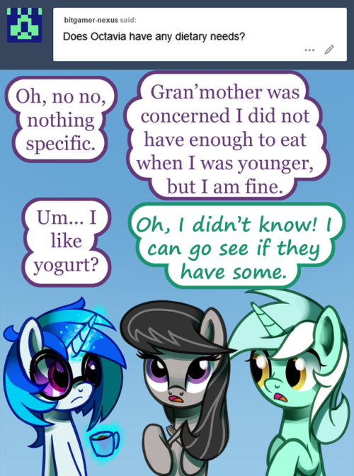 ask-canterlot-musicians: I have it on good authority that Bon-bon thinks her snores are “So super cute.”  Thank  you to all of the supporters here and on Patreon. If you would like to  become a patron, follow the link for information on pledge rewards.