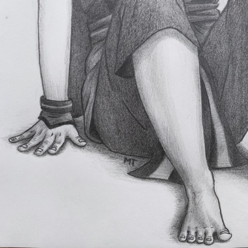 undercovermartina:[ID: Three photos of a realistic grayscale drawing of Toph from Avatar: The Last A