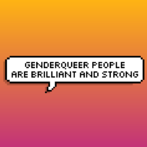 genderqueerpositivity:(Image description: a speech bubble on a pink and orange background that says 