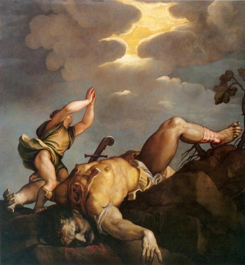 David and Goliath - Titian - 1542-1544 - Santa Maria della Salute [1316 x 1421]