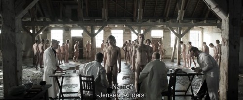 notdbd:Scenes from the Danish TV series 1864, starring Jens Sætter-Lassen and Jakob Oftebro. Young men line up nude for their military medical exams, and a joyful lad celebrates by standing over the sea naked. 