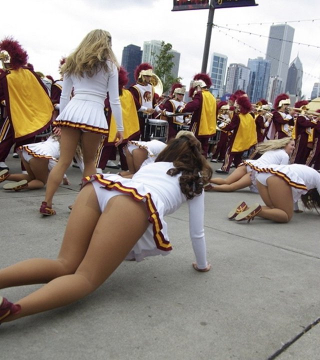 Candid bent over spread cheerleaders