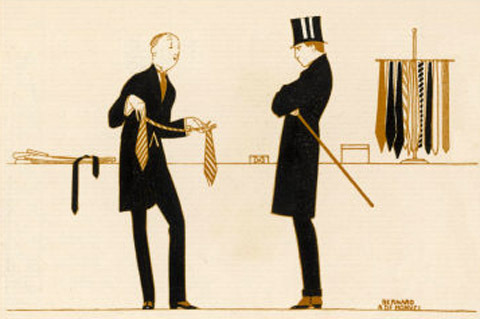 tender-isthe-night:  Gentleman Buying A Tie - Bernard Boutet de Monvel 