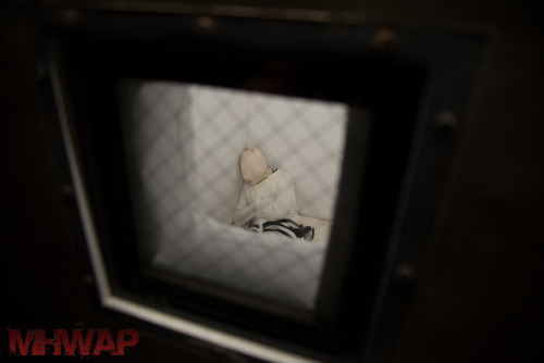 Lost in a padded cell, deep in the bowls of the MHWAP compound, subject 0885 sits, half aware of the