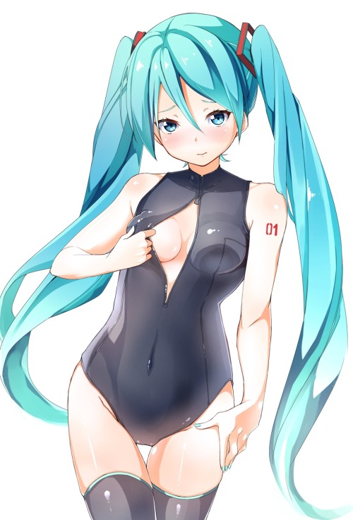 akira-europe:  bodysuit cleavage hatsune miku no bra open shirt shizuka (deatennsi) tattoo thighhighs vocaloid | #321978 | yande.re