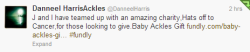 fans-for-danneel:  Danneel and Jensen have chosen their charity for fans to donate money to in celebration of their first child. The organisation is called Hats Off For Cancer which helps children who suffer from or have been affected by cancer. This