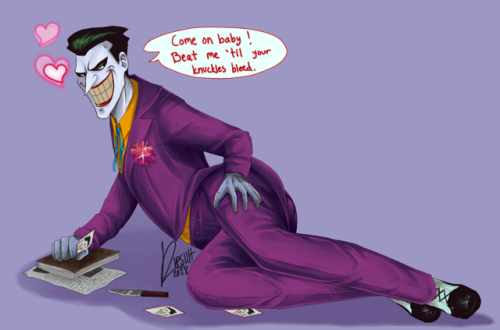 kipsiart:

i really like btas joker lol. the line’s from arkham origins. 😂 
hadn’t colored properly in a while so i had lots of fun with joker’s outfit. 