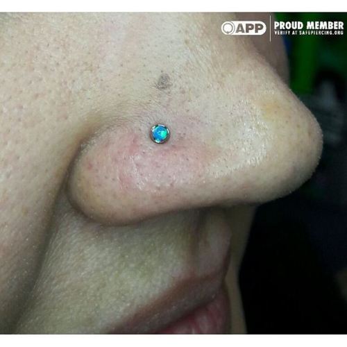 Cute lil nostril with a bright blue opal! #piercing #nosepiercing #nostrilpiercing #bodypiercing #sa