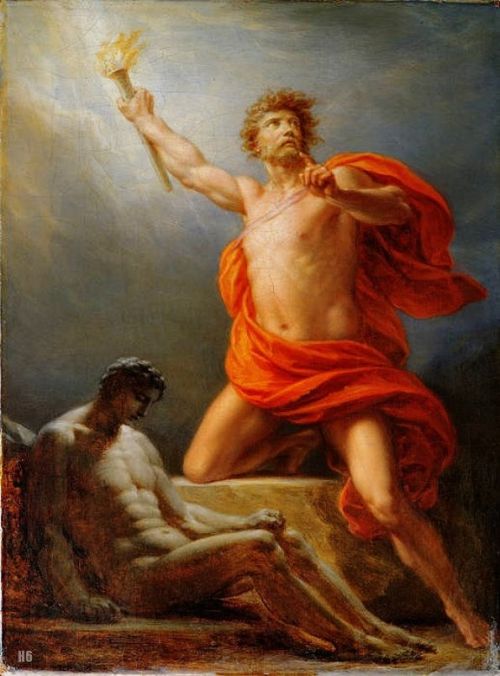 hadrian6:Prometheus brings fire to mankind. 1817. Heinrich Fuger. German. 1751-1818. oil on canvas. 