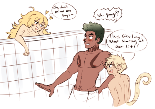 off screen ruby is tugging at yang&rsquo;s hair and/or legs to get her dow n