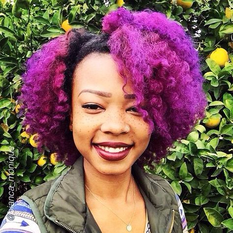 naturalhairqueens:purple hair stunting!