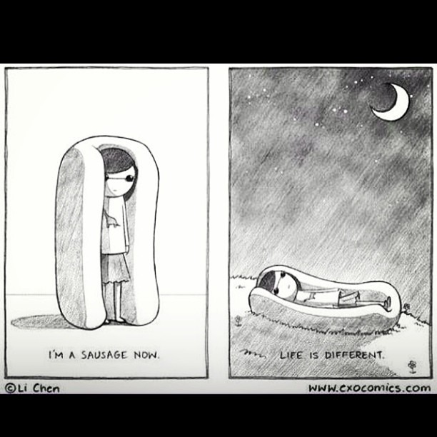 My new life as a sausage. It&rsquo;s working out pretty well. #sausage #life