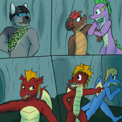 (page 81) &ldquo;Oh, if you could point me in the direction of some, I&rsquo;d gladly,&rdquo; the foreman mocked as his attention was drawn towards the other three older dragons.  He charged at them and the four of them began fighting. Spike ran over