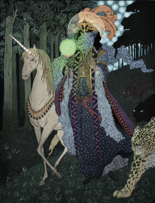 americaneldritch:A coloring of Romance Comes Down out of Hilly Woodlands, by Sidney Sime, for Lord D