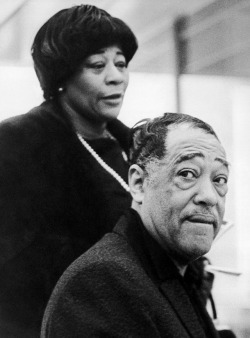 milkandheavysugar:  Ella Fitzgerald and Duke Ellington during news conference in Frankfurt on Jan. 28, 1966 prior to their first performance together on a German stage  