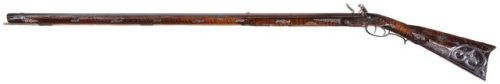 Silver mounted flintlock long rifle crafted by Abraham Johnson of Harrison Co., Ohio,late 18th or ea