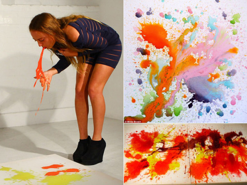 thefrisky:  This Woman Pukes Colored Soy Milk On Canvas And Calls It Art