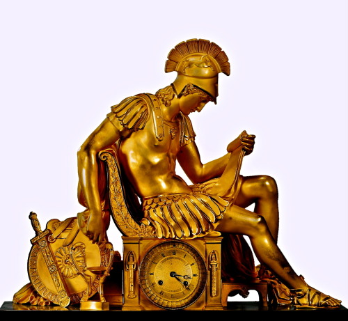 langoaurelian:French Empire Gilt Bronze Mantle Clock Bearing the Likeness of Alexander.André-Antoine