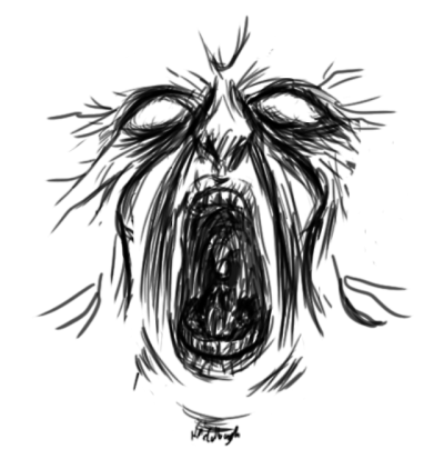 Digital sketch for projection mapped hell room/cube I’m making this year. How do I capture more agony, anguish and despair in one face? These are things I need to know…